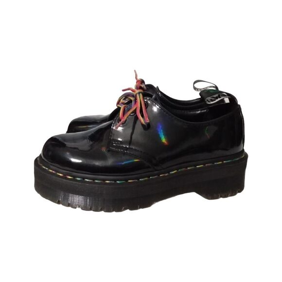Dr Martens 1461 Pride Rainbow Reflective Black Patent Shoes Size 7M - Picture 1 of 16